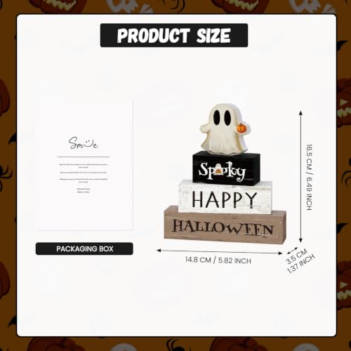 Smile Halloween Wooden Block Decor Set Ghost Pumpkin Spooky Tabletop Signs - style: Halloween Ghost