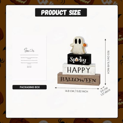 Smile Halloween Wooden Block Decor Set Ghost Pumpkin Spooky Tabletop Signs - style: Halloween Ghost