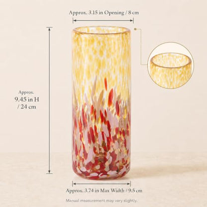 9.45in H Sea Glass Cylinder Vase Unique Hand Blown Glass Vase for Flower - color: Green
