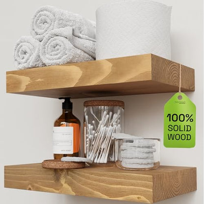 Natural Wood Floating Shelves for Wall 12 Inch Oak, Small Wooden Shelf - color: Gold Oak, size: 12 Inch