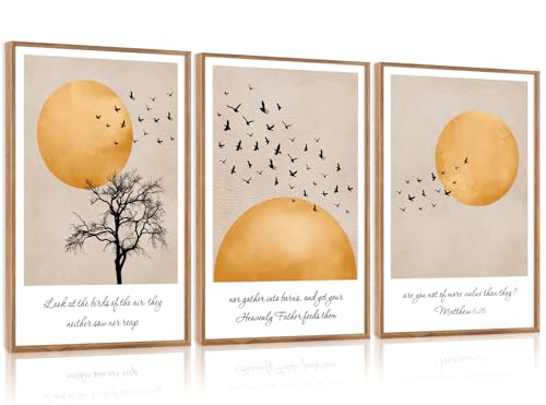 CHDITB 3Pcs Look At The Birds Matthew 6:26 Framed Wall Art 16x24 Inch - color: Matthew 6:26 Look At The Birds Of The Air, size: 16"L x 24"W