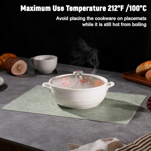 Vinyl Placemats Set of 4, Dual Sided Place Mats with Drink Coasters - color: Beige/Sage Green Two-tone, size: Set of 4
