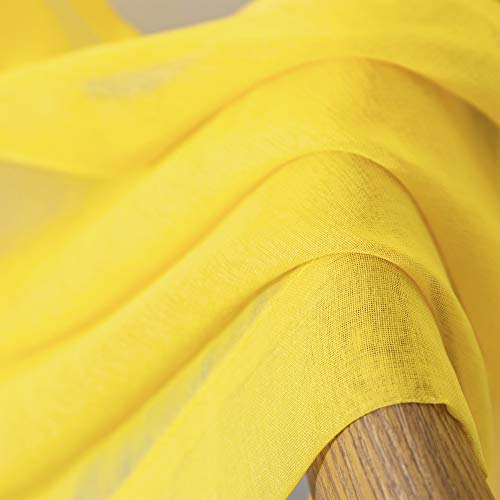 DUALIFE Yellow Sheer Curtains 54 Inch Length,Faux Linen Semi Sheer Curtain Drapes for Living Room Bedroom Nursery Kitchen Bathroom Privacy Voile Window Treatment Panels,Mustard,52 x 54 Inches,Set of 2 - color: Yellow, size: 52"W x 54"L (Pack of 2)