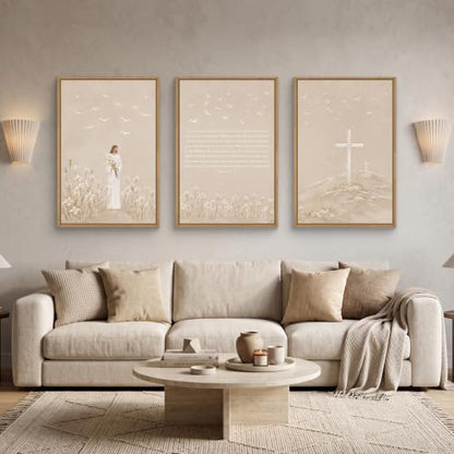 Christian Jesus Bible Verse Framed Canvas Wall Art Set-16"x24"x3 - color: Neutral Jesus Bible Verse Wall Art, size: 16"L x 24"W