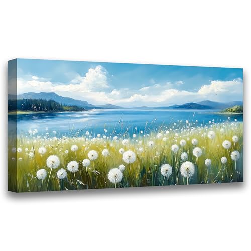 Abstract Wall Art Canvas Print Flower Landscape Painting Bathroom Decor Paintings Modern Style Living Room Bedroom Office Home Kitchen Decor Nature Landscape Artwork Wooden Frame 20x40 inches - color: Blue and green nature landscape white flower, size: 40