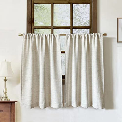 Faux Linen Cafe Curtains for Windows, 36 Inch Length, Natural, Set of 2 - color: Natural, size: 27"W x 36"L (Pack of 2)