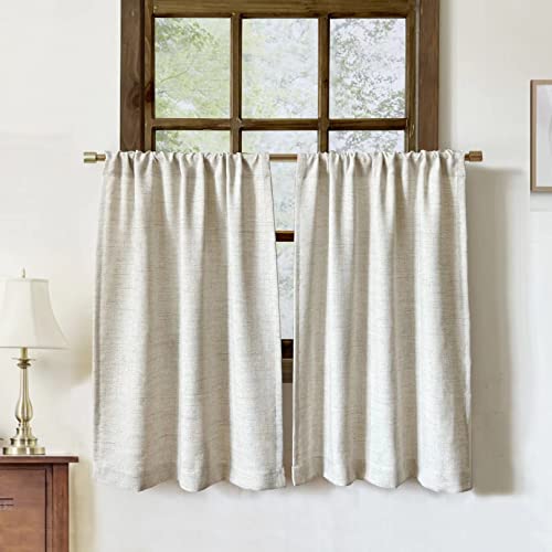 Faux Linen Cafe Curtains for Windows, 36 Inch Length, Natural, Set of 2 - color: Natural, size: 27"W x 36"L (Pack of 2)