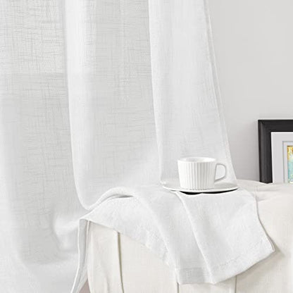 HOMEIDEAS White Sheer Linen Curtains 84 inches Long, 2 Panels Set - color: White, size: 52"W x 84"L (Pack of 2)
