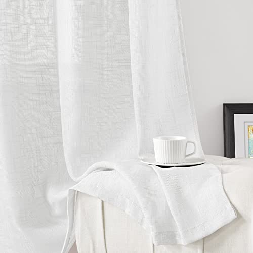 HOMEIDEAS White Linen Textured Sheer Curtains, 52 X 63, 2 Panels - color: White, size: 52"W x 63"L (Pack of 2)