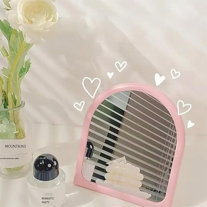 Desk Makeup Mirror,Small Cute Vanity Mirror for Office Cubicle Table,Pink - color: Pink