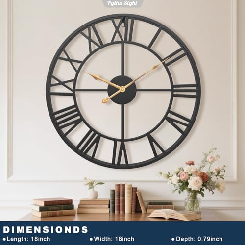 Pytha Sight 18 Inch Black Roman Numerals Large Wall Clocks for Living Room - color: Black Roman, size: 18 Inch