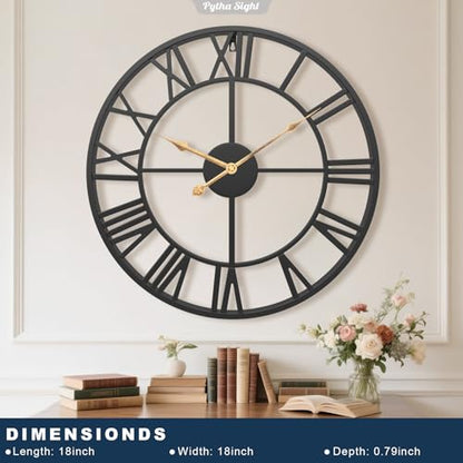 Pytha Sight 18 Inch Black Roman Numerals Large Wall Clocks for Living Room - color: Black Roman, size: 18 Inch