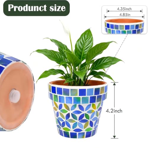 Mosaic Ceramic Small Succulent Plant Pot with Drainage 4 in Planter - color: Mosaic Blue