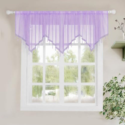 Molaxhome Swag Curtain Scalloped Curtain Valance Drape Sheer Lace Panel 1pc - color: Purple