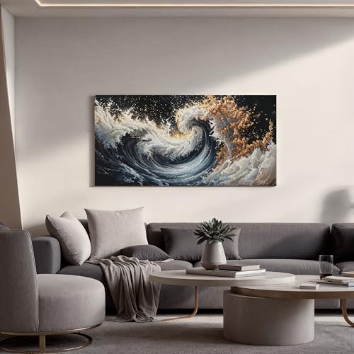 YISXINOAG Blue Gold Ocean Wall Art Coastal Abstract Painting Canvas 20"X40" - color: blue gold, size: 40"L x 20"W