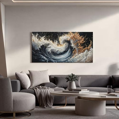 YISXINOAG Blue Gold Ocean Wall Art Coastal Abstract Painting Canvas 20"X40" - color: blue gold, size: 40"L x 20"W