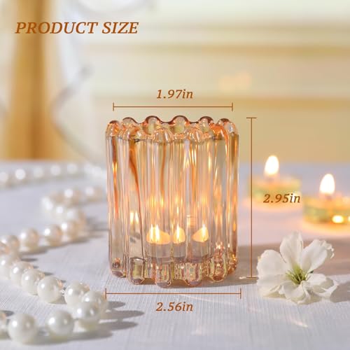 6 Pcs Votive Candle Holder, Gold Glass Large Tea Lights Candle Holders - color: Gold