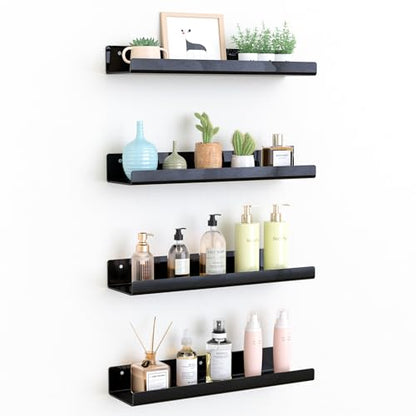 upsimples 4 Pcs 15" Acrylic Shelves for Wall Organize and Display, Black - color: Black