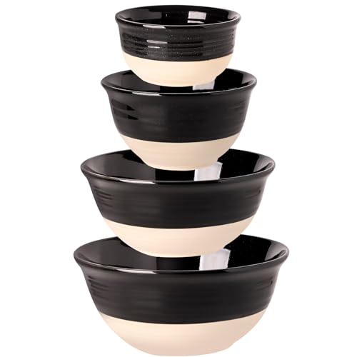HASENSE Nesting Ceramic Mixing Bowls Set of 4, 2.5/1.5/1.0/0.5 Qt Black & Beige Stoneware Bowls, Farmhouse Bowls for Cooking, Baking, Fruit & Holiday Serving, Dishwasher & Microwave Safe - color: Black, size: 84+65+40+20 oz