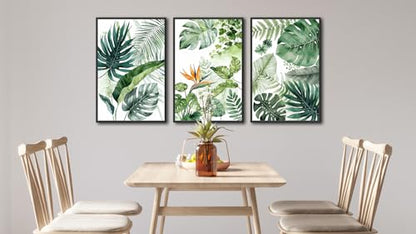 Large Framed Botanical Wall Art, Tropical Plants Canvas Prints, 24"x36"x3 - color: green, size: 24"x36"x3 Framed
