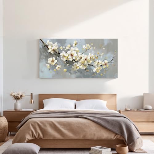 YISXINOAG Beige Flower Floral Wall Art Modern Painting Canvas Print 20"X40" - color: grey beige, size: 40"L x 20"W