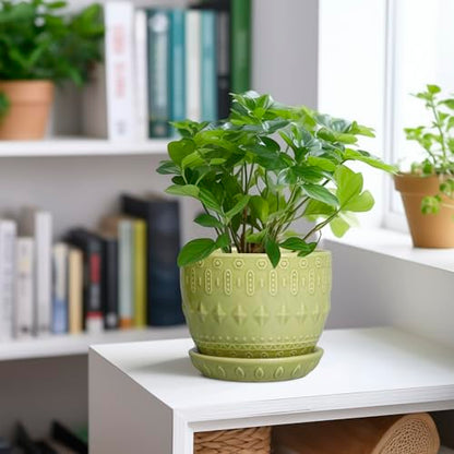G EPGardening Ceramic Planter 5.5 Inch, Boho Plant Pot Indoor, Green - color: Columnar Green
