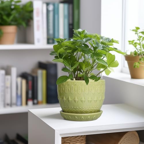 G EPGardening Ceramic Planter 5.5 Inch, Boho Plant Pot Indoor, Green - color: Columnar Green