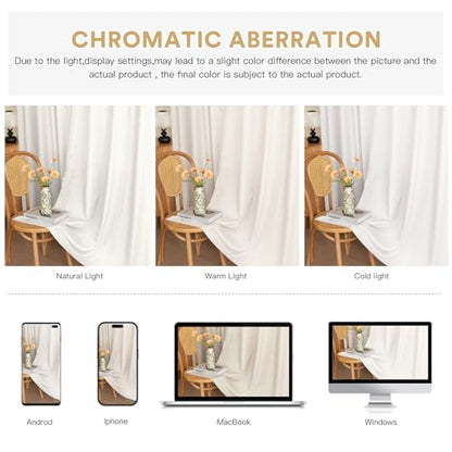 PrinceDeco White Linen Semi Sheer Curtains for Bedroom/Living Room,52x63 - color: White, size: 52"W x 63"L (Pack of 2)