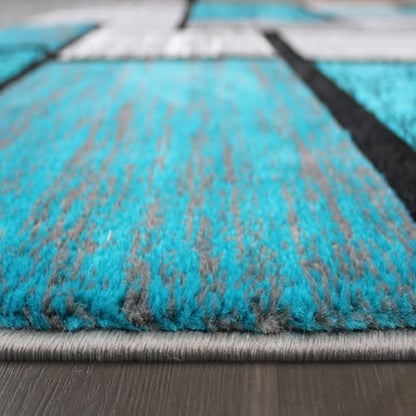 Modern Luna 3995 Geometric Living Room Rug - Area Rugs for Living Room Dining & Bedroom - Hand Carved Runner Carpet - Durable Polyester - Non-Fade Stain-Resistant - Turkish Made - color: Turquoise, size: 5' x 7' (Rectangular)