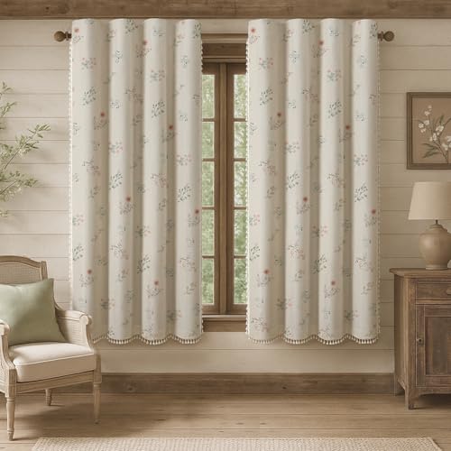 Boho Floral 100% Blackout Curtains 63 Inch 2 Panels Linen Texture - color: Blackout Vintage Florals, size: 52"W x 63"L (Pack of 2)