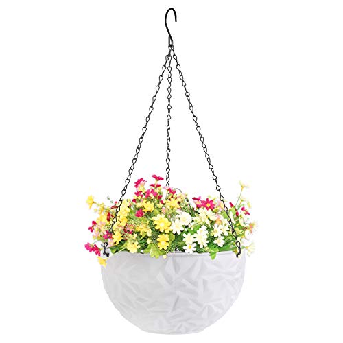 Foraineam 10.2 Inch Dual-pots Design Hanging Planters, Self-Watering Indoor Outdoor Hanging Flower Basket Plant Pot with Drainer and Hanging Chain, White (Pack of 2) - size: 10.2 Inch (Pack of 2)