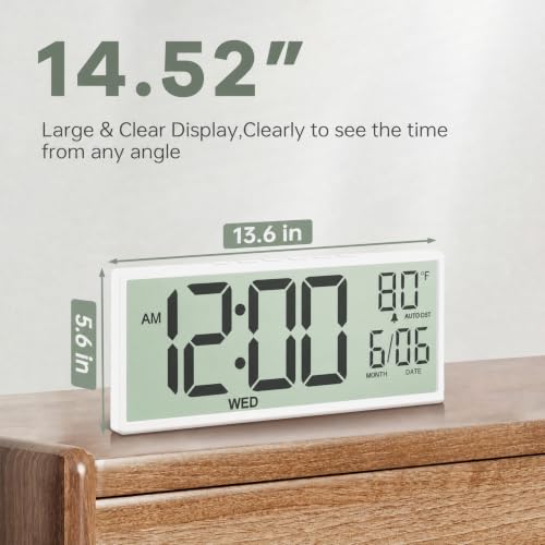JALL Large Digital Wall Clock Battery Operated, Wall Clock with Big Numbers LCD Display, Digital Clock with Simultaneous Date Day Temperature, Auto DST, Clocks for Office, Gym, Bedroom, Elderly- White - color: A White Shell, size: 14.5 inches