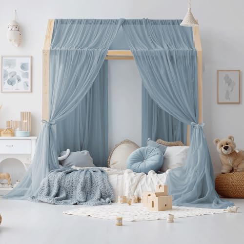 NICETOWN Stone Blue Kids Bed Canopy for Bedroom - Decorative Soft Voile Sheer Window Scarf DIY Ascot Top Bed Scarf for Kids Room, W114 x L160, 1 Panel - color: Stone Blue, size: 114"W x 160"L (Pack of 1)