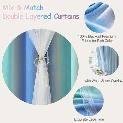 XiDi Blue Green Grey Blackout Curtains 63 Inches Long for Bedroom 2 Panels - color: Blackout-blue-green-grey, size: 34"W x 63"L (Pack of 2)