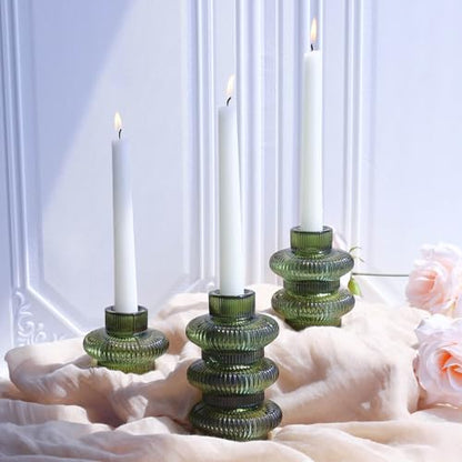 VOHO Green Taper Candle Holders Set of 6, Ribbed Glass Candlestick Holders - color: Green