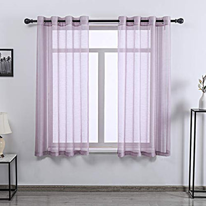 DONREN Lilac Purple Luxury Textured Sheer Window Panel Curtains Grommet Top Sheer Drapes for Windows 52 Wide x 63 inch Length 2 Panels - color: Lavender Purple, size: 52"W x 63"L (Pack of 2)