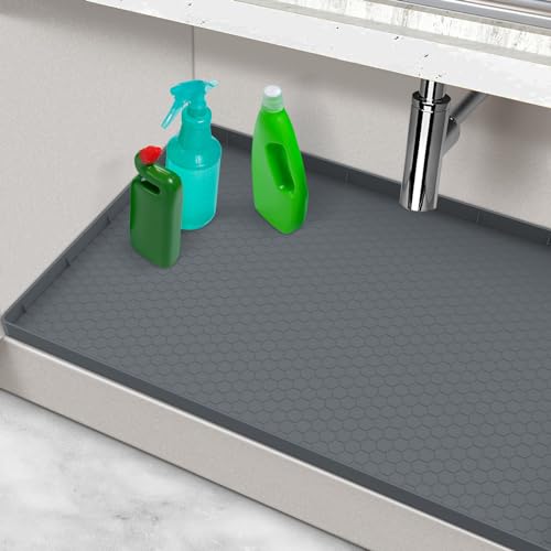 Under Sink Mats for Kitchen Waterproof, Under Sink Tray 34" x 22", Gray - color: Gray, size: 34" x 22"