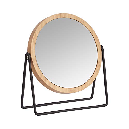 Amazon Basics Vanity Round Tabletop Mirror with Bamboo Rim, Double Sided Magnifying, 360° Rotation, Black, 7.2" L x 2.9" W (Pack of 6) - size: 7.2"L x 2.9"W (Pack of 6), style: Bamboo Rim Without Base