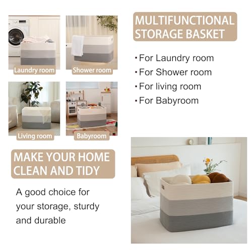 OIAHOMY Blanket Basket Laundry Basket Dog Toy Basket 108L Gradient Grey - color: Gradient Grey, size: 25”x16”x16”