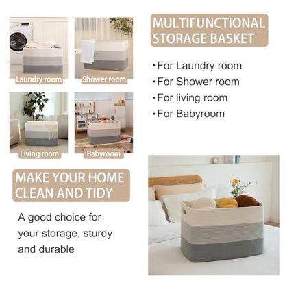 OIAHOMY Blanket Basket Laundry Basket Dog Toy Basket 108L Gradient Grey - color: Gradient Grey, size: 25”x16”x16”