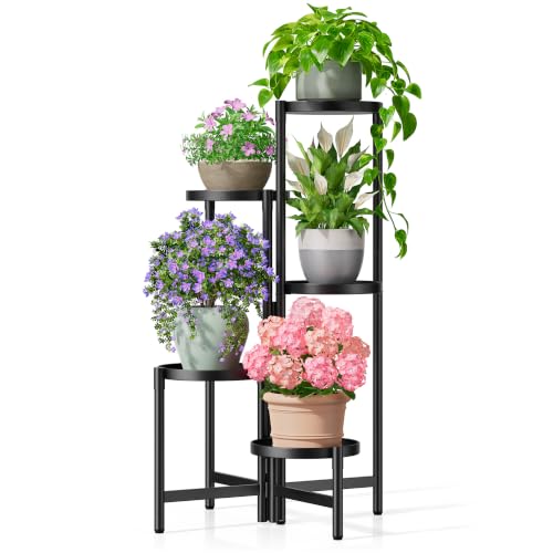 Tall Plant Stand Indoor Outdoor, Corner Metal Flower Pot Stands for Multiple Plants, 5 Tier Heavy Duty Plant Shelf for Patio Garden Balcony Living Room Bedroom - BlackDisk - color: BlackDisk, size: 5-tiers