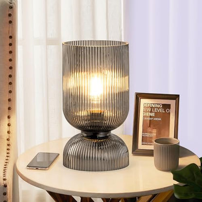 Modern Table Lamp,Glass Mid Century Lamp with Smoky Gray Glass Shade, Bedside Lamp with On/Off Switch, Minimalist Nightstand Lamp for Bedroom, Living Room, Office (Bulb not Included) - color: Gray