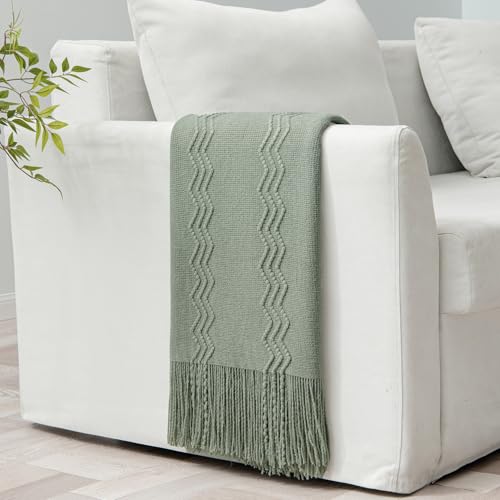 MIULEE Sage Knitted Boho Throw Blanket for Couch Green 50"x60" - color: Sage, size: 50" x 60"