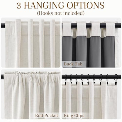 Nanspring 100% Blackout Linen Curtains for Bedroom 98 Inch Long Natural - color: Natural, size: 50"W x 98"L (Pack of 2)