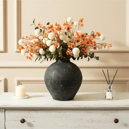 Handmade Large Rustic Ceramic Vase 10.6 inches Tall, Farmhouse - color: Black