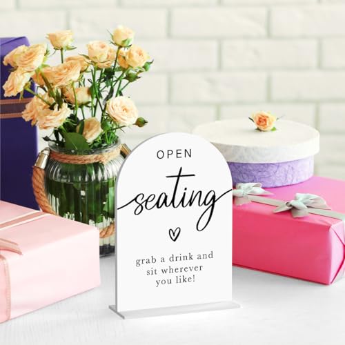 Acrylic Wedding Sign Wedding Signs for Ceremony Open Seating Sign for Wedding Modern Calligraphy Arch Acrylic Table Top Sign for Wedding Reception and Event Party Table(white） - color: Open Seating
