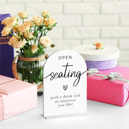Acrylic Wedding Sign Wedding Signs for Ceremony Open Seating Sign for Wedding Modern Calligraphy Arch Acrylic Table Top Sign for Wedding Reception and Event Party Table(white） - color: Open Seating