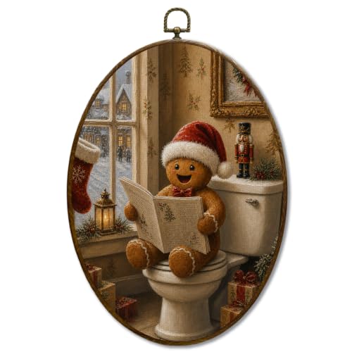 JQF Funny Christmas Gingerbread Bathroom Oval Wall Decor Framed 8.5x11.5 - color: Gingerbread-2