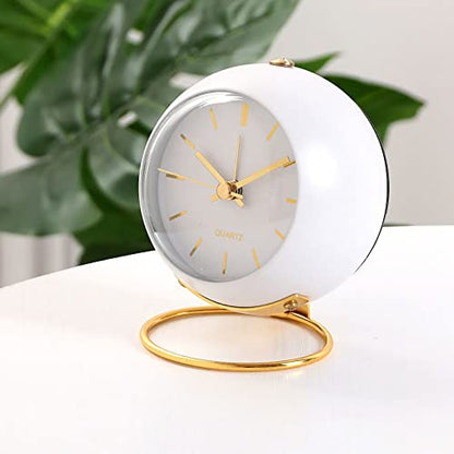 SHISEDECO Small Tableclocks Classic Non-Ticking Tabletop Alarm Clock,White - color: Rn-white