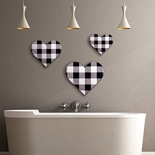 Jetec 3 Pcs Wood Heart Wall Decor Farmhouse Plaque, Black and White Plaid - style: Black and White Plaid